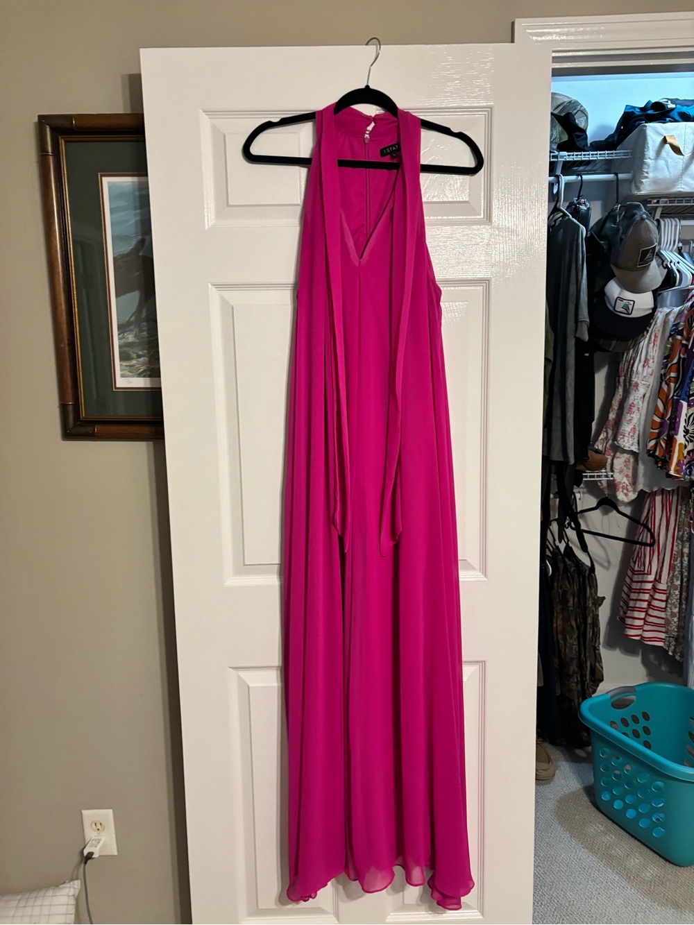 1. State Bright Fuchsia Halter Maxi Dress with Neck Ties